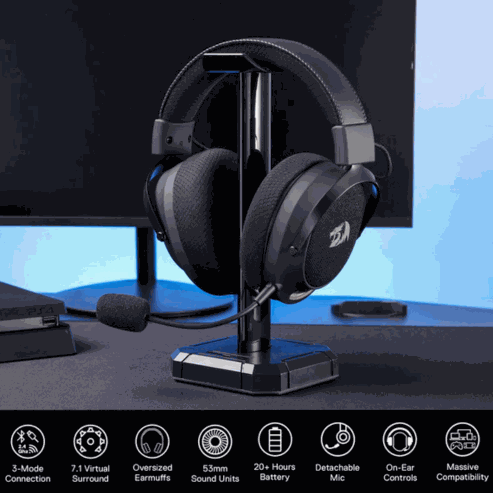 Redragon H858 casque de jeu, tri-mode 2.4GHz / Bluetooth / filaire, coloris gris