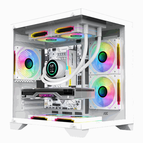 AOC CG391 boîtier PC MATX gaming, coque d’ordinateur avec vue panoramique, compatible refroidissement liquide 240 mm, 3 ventilateurs ARGB inclus