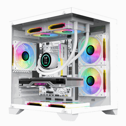 AOC CG391 boîtier PC MATX gaming, coque d’ordinateur avec vue panoramique, compatible refroidissement liquide 240 mm, 3 ventilateurs ARGB inclus