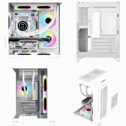 AOC CG391 boîtier PC MATX gaming, coque d’ordinateur avec vue panoramique, compatible refroidissement liquide 240 mm, 3 ventilateurs ARGB inclus