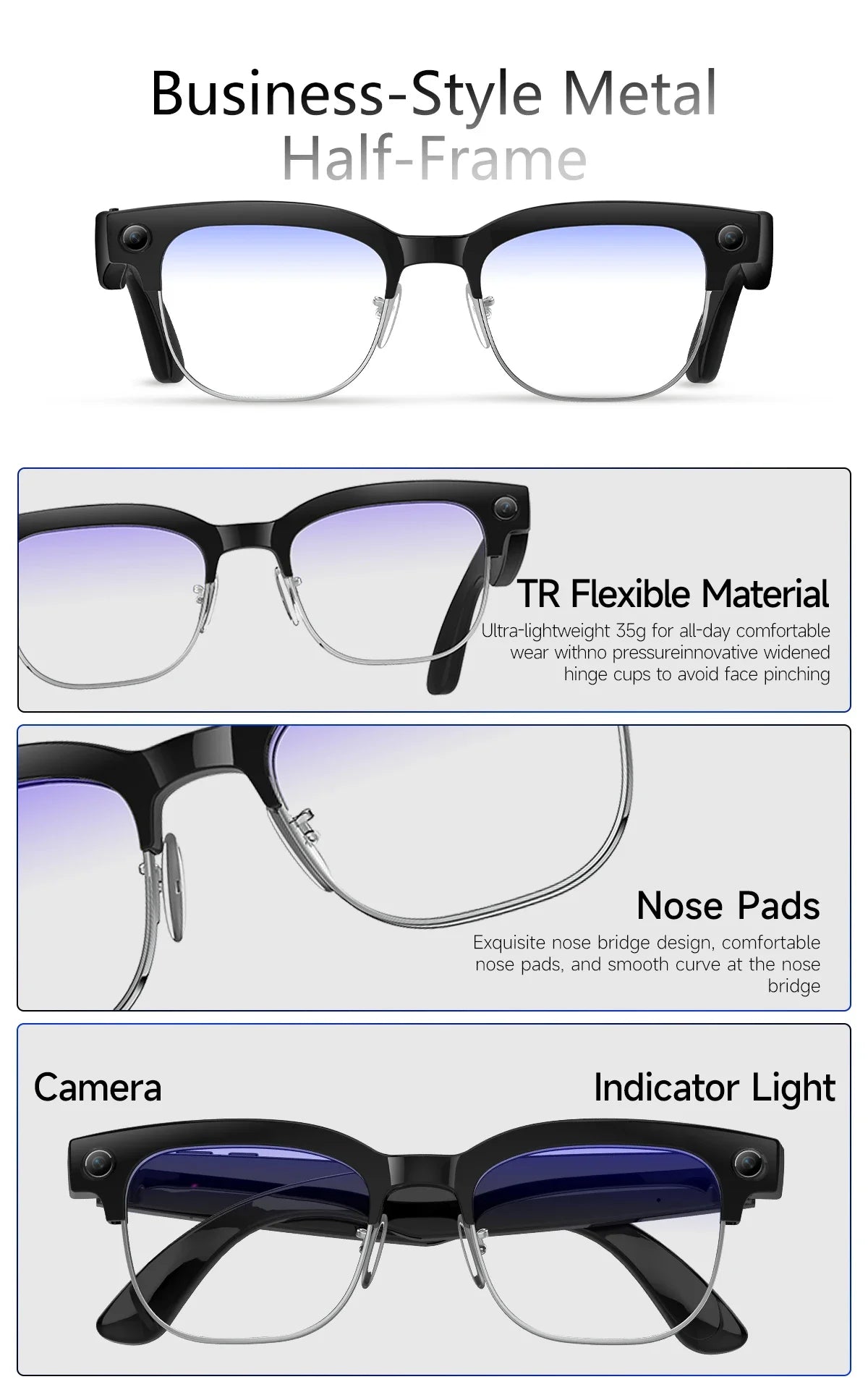 Skaire Lunettes intelligentes IA W630 – Caméra 8 MP et traduction multilingue