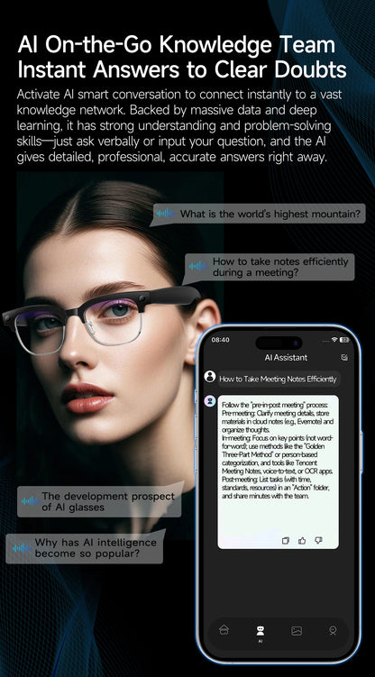 Skaire Lunettes intelligentes IA W630 – Caméra 8 MP et traduction multilingue