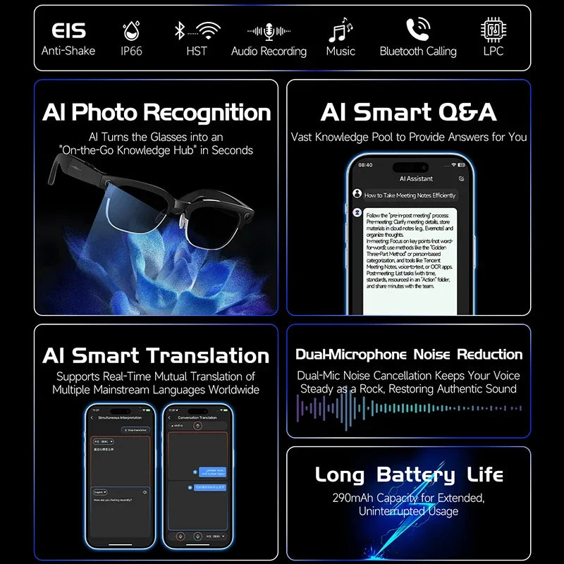 Skaire Lunettes intelligentes IA W630 – Caméra 8 MP et traduction multilingue