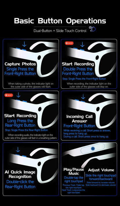 Skaire Lunettes intelligentes IA W630 – Caméra 8 MP et traduction multilingue
