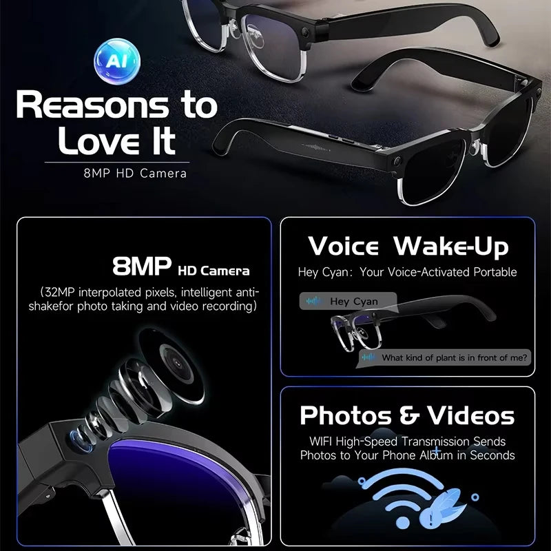 Skaire Lunettes intelligentes IA W630 – Caméra 8 MP et traduction multilingue