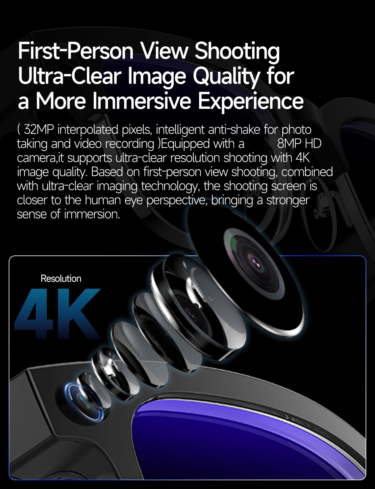 Skaire Lunettes intelligentes IA W630 – Caméra 8 MP et traduction multilingue